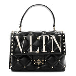 Lambskin VLTN Print Candystud Top Handle Bag Black
