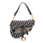 Oblique Embroidered Saddle Bag Blue