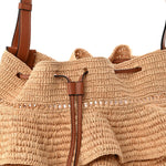 Raffia Calfskin Paulas Ibiza Balloon Ruffle Basket Tote Bag Natural Tan