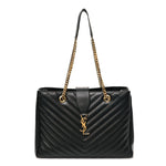 Grain De Poudre Matelasse Chevron Monogram Shopping Bag Black