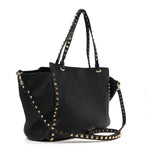 Pebbled Calfskin Medium Rockstud Tote Black