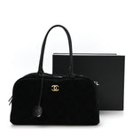 Suede Calfskin Large Perfect Bowling Bag Black