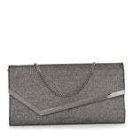 Glitter Fabric Erica Chain Clutch  Anthracite