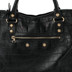 Calfskin Crocodile Embossed Giant 12 Gold Hardware City Black