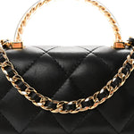 Lambskin Resin Quilted Top Handle Flap Black
