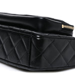 Shiny Crumpled Lambskin Quilted Small Preppy Pocket Clutch With Chain Black