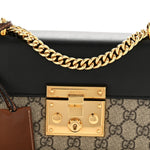GG Supreme Monogram Calfskin Small Padlock Shoulder Bag Beige Black Cuir