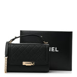 Grained Calfskin Quilted Medium Label Click Flap Bag Black