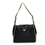 Braided Raffia Calfskin Small Chanel 25 Handbag Black White