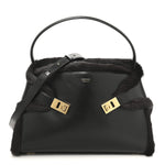 Calfskin Shearling Medium Hug Bag Black