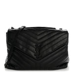 Calfskin Y Quilted Monogram Large Loulou Chain Satchel Black