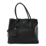 Vitello Daino Medium Double Tote Black Cuoio