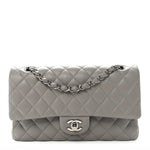 Lambskin Quilted Medium Double Flap Grey