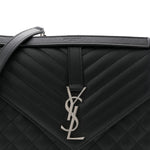Grain De Poudre Textured Mixed Matelasse Large Triquilt Monogram Satchel Black