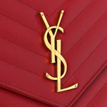 Grain De Poudre Matelasse Chevron Monogram Chain Wallet Red