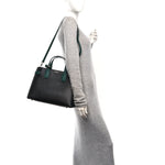 Derby Calfskin House Check Medium Banner Tote Black Sea Green