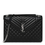 Grain De Poudre Textured Mixed Matelasse Large Triquilt Monogram Satchel Black