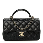Lambskin Quilted Mini Top Handle Rectangular Flap Black