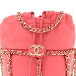 Lambskin Bucket Chain Drawstring Bag Pink