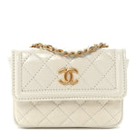 Shiny Aged Calfskin Quilted Waist Belt Bag White