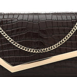 Calfskin Crocodile Embossed Emmie Clutch Bag Chocolate