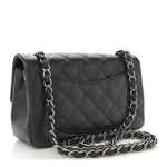 Iridescent Caviar Quilted Mini Rectangular Flap Black