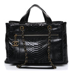Snakeskin Glazed Calfskin Quilted Urban Mix Tote Black