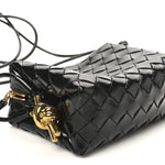 Polished Nappa Intrecciato Metallic Knot Mini Loop Camera Bag Black