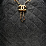 Washed Denim Quilted Large Chanel 25 Handbag Black