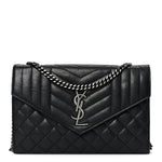 Sheepskin Tri-Quilt Monogram Envelope Chain Wallet Black