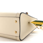 Textured Dollar Calfskin Web Small Diana Tote Bag Mystic White
