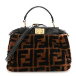 Shearling Nappa Macro FF 1974 Mini Peekaboo Iconic Satchel Tobacco Black