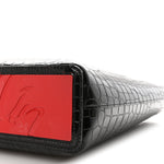 Patent Calfskin Crocodile Embossed Spikes Zipped Cabata Tote Black