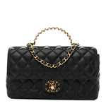 Lambskin Quilted Small Strass On Top Flap Bag Black