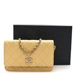 Caviar Quilted Studded CC Wallet on Chain WOC Yellow