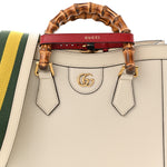 Textured Dollar Calfskin Web Small Diana Tote Bag Mystic White