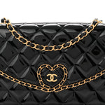 Patent Quilted Chain Around Heart Flap Black