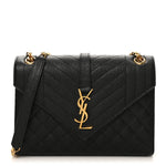 Grain De Poudre Textured Mixed Matelasse Triquilt Medium Monogram Satchel Black