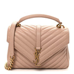 Sheepskin Matelasse Chevron Monogram Medium College Bag Rose Poudre