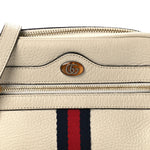 Textured Dollar Calfskin Web Mini Ophidia Shoulder Bag Mystic White