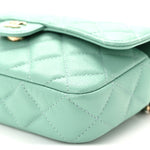 Caviar Quilted Flap Phone Holder With Chain Turquoise