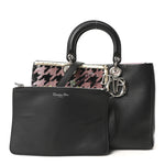 Smooth Calfskin Sequin Houndstooth Embroidered Medium Diorissimo Black