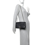 Calfskin Chevron Quilted Small Statement Flap Black