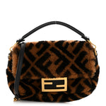 Shearling Vitello Dolce Macro FF 1974 Mini Baguette Tobacco Black