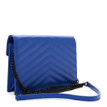 Grain De Poudre Matelasse Chevron Monogram Envelope Chain Wallet Blue Majorelle