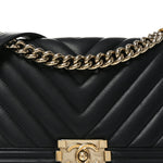 Lambskin Chevron Quilted Medium Boy Flap Black