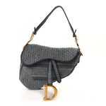 Oblique Embroidered Saddle Bag Denim Blue