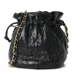 Lambskin Quilted Mini Drawstring Bucket Bag Black