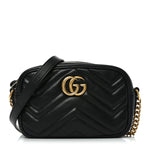 Calfskin Matelasse Mini GG Marmont Chain Shoulder Bag Black
