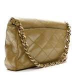 Metallic Caviar Quilted Medium Single Flap Beige